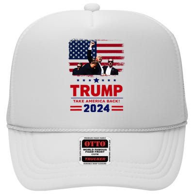 Donald Trump 2024 Survived Shot At Election Rally High Crown Mesh Back Trucker Hat