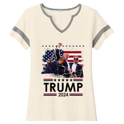 Donald Trump 2024 Survived Shot At Election Rally Ladies Halftime Notch Neck Tee