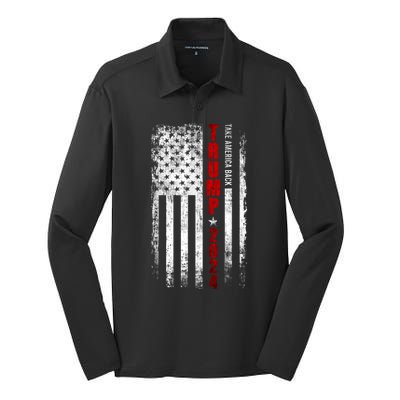 Donald Trump 2024 Take America Back American Flag Patriotic Silk Touch Performance Long Sleeve Polo