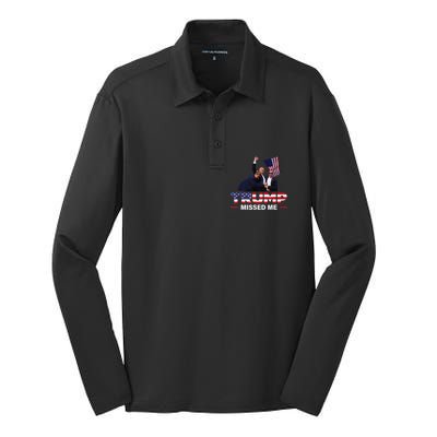 Donald Trump 2024 Missed Me Survived Shot At Election Silk Touch Performance Long Sleeve Polo