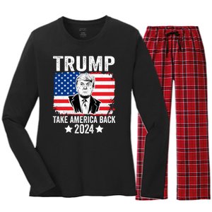 Donald Trump 2024 Take America Back Donald Trump 2024 Women's Long Sleeve Flannel Pajama Set 