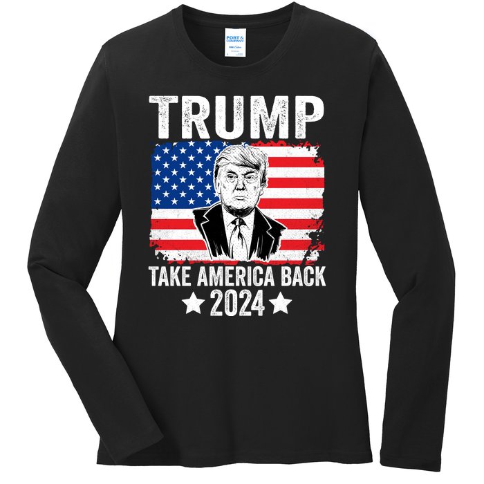 Donald Trump 2024 Take America Back Donald Trump 2024 Ladies Long Sleeve Shirt