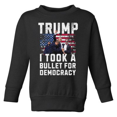 Donald Trump 2024 I Took A Bullet For Democracy Us Flag Toddler Sweatshirt