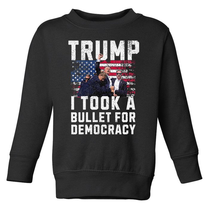 Donald Trump 2024 I Took A Bullet For Democracy Us Flag Toddler Sweatshirt