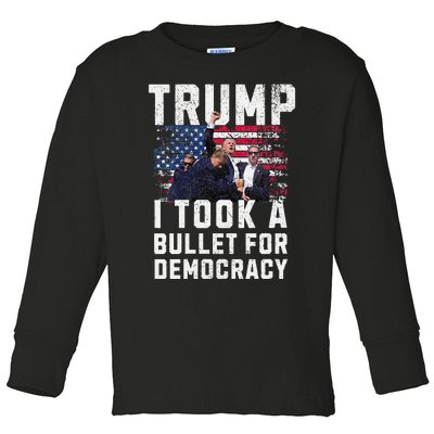 Donald Trump 2024 I Took A Bullet For Democracy Us Flag Toddler Long Sleeve Shirt