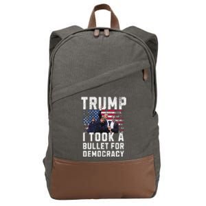 Donald Trump 2024 I Took A Bullet For Democracy Us Flag Cotton Canvas Backpack