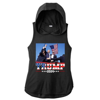 Donald Trump 2024 Survived Shot At Election Rally Usa Ladies PosiCharge Tri-Blend Wicking Draft Hoodie Tank