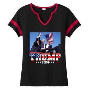 Donald Trump 2024 Survived Shot At Election Rally Usa Ladies Halftime Notch Neck Tee