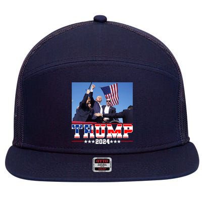 Donald Trump 2024 Survived Shot At Election Rally Usa 7 Panel Mesh Trucker Snapback Hat