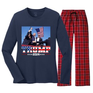 Donald Trump 2024 Survived Shot At Election Rally Usa Women's Long Sleeve Flannel Pajama Set 