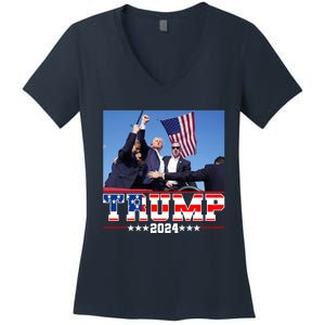 Donald Trump 2024 Survived Shot At Election Rally Usa Women's V-Neck T-Shirt