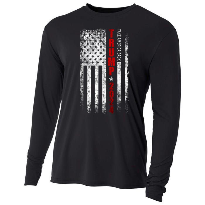 Donald Trump 2024 Take America Back American Flag Patriotic Cooling Performance Long Sleeve Crew