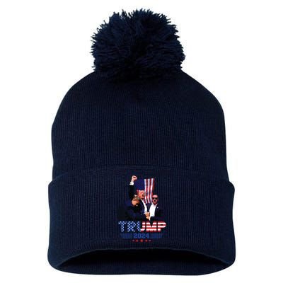 Donald Trump 2024 Survived Shot At Election Rally Pom Pom 12in Knit Beanie