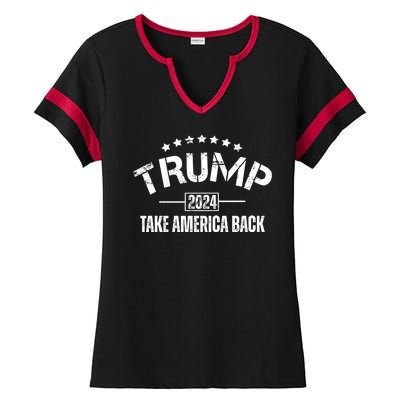 Donald Trump 2024 Take America Back Ladies Halftime Notch Neck Tee