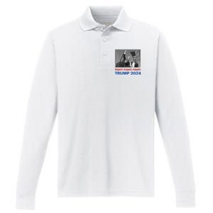 Donald Trump 2024 Fight Fight Fight Donald Trump Fist Pump Performance Long Sleeve Polo