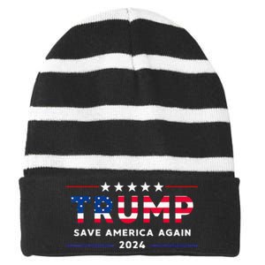 Donald Trump 2024 Take America Back Election The Return Striped Beanie with Solid Band