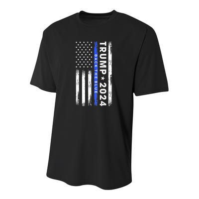 Donald Trump 2024 Back The Blue Youth Performance Sprint T-Shirt