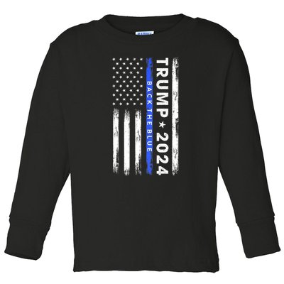 Donald Trump 2024 Back The Blue Toddler Long Sleeve Shirt