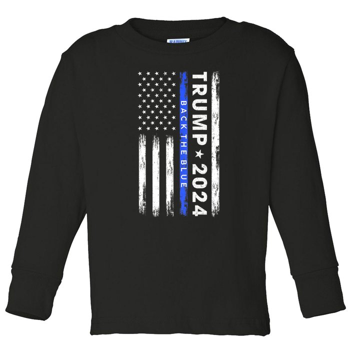 Donald Trump 2024 Back The Blue Toddler Long Sleeve Shirt