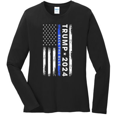 Donald Trump 2024 Back The Blue Ladies Long Sleeve Shirt