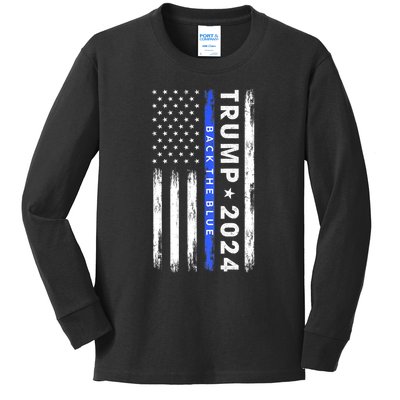 Donald Trump 2024 Back The Blue Kids Long Sleeve Shirt