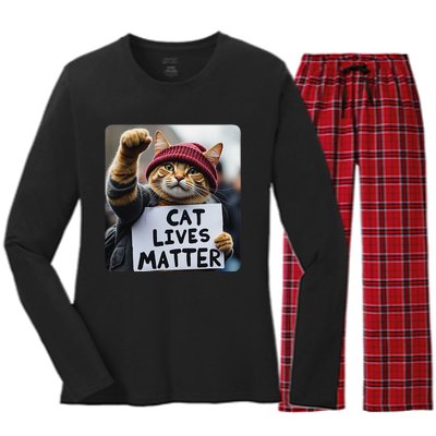 Donald Trump 2024 Cats Cat Lives Matter Trump Gift Women's Long Sleeve Flannel Pajama Set 