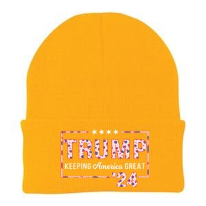 Donald Trump 2024 President Pro Trump Leopard Print Cute Gift Knit Cap Winter Beanie