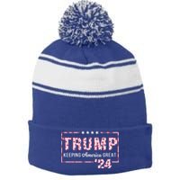 Donald Trump 2024 President Pro Trump Leopard Print Cute Gift Stripe Pom Pom Beanie