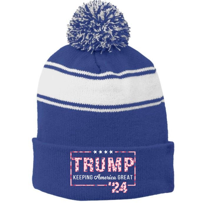 Donald Trump 2024 President Pro Trump Leopard Print Cute Gift Stripe Pom Pom Beanie