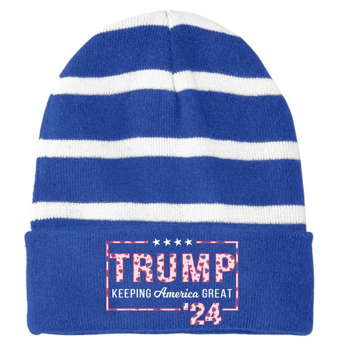 Donald Trump 2024 President Pro Trump Leopard Print Cute Gift Striped Beanie with Solid Band