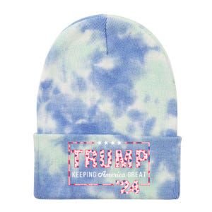 Donald Trump 2024 President Pro Trump Leopard Print Cute Gift Tie Dye 12in Knit Beanie