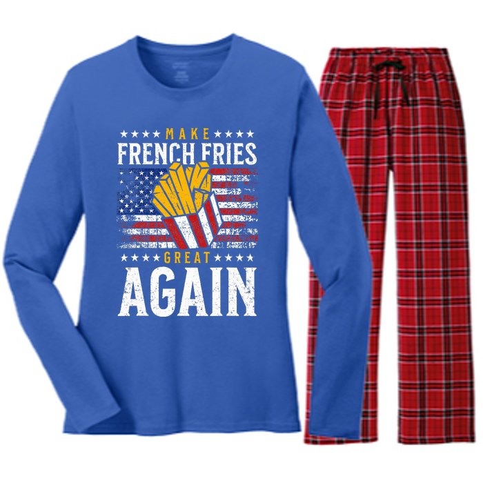 Donald Trump 2024 French Fry Make French Fries Great Again Women's Long Sleeve Flannel Pajama Set 