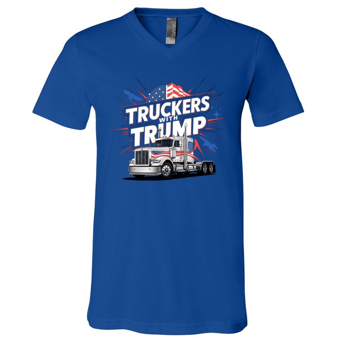 Donald Trump 2024 Truckers Patriotic Political Support Humor Cute Gift V-Neck T-Shirt