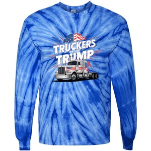 Donald Trump 2024 Truckers Patriotic Political Support Humor Cute Gift Tie-Dye Long Sleeve Shirt