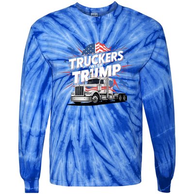 Donald Trump 2024 Truckers Patriotic Political Support Humor Cute Gift Tie-Dye Long Sleeve Shirt