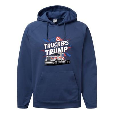 Donald Trump 2024 Truckers Patriotic Political Support Humor Cute Gift Performance Fleece Hoodie