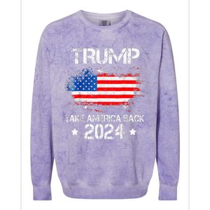 Donald Trump 2024 Take America Back American Flag Patriotic Colorblast Crewneck Sweatshirt