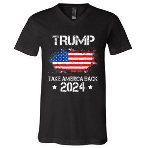 Donald Trump 2024 Take America Back American Flag Patriotic V-Neck T-Shirt