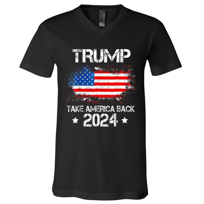 Donald Trump 2024 Take America Back American Flag Patriotic V-Neck T-Shirt