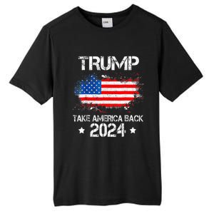 Donald Trump 2024 Take America Back American Flag Patriotic Tall Fusion ChromaSoft Performance T-Shirt