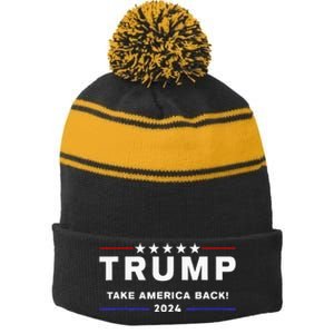 Donald Trump 2024 Take America Back Election The Return Stripe Pom Pom Beanie