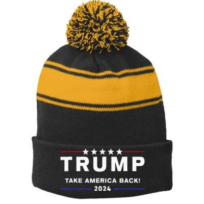 Donald Trump 2024 Take America Back Election The Return Stripe Pom Pom Beanie