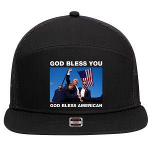 Donald Trump 2024 God Bless You God Bless America 7 Panel Mesh Trucker Snapback Hat