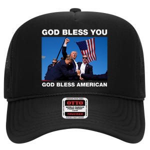 Donald Trump 2024 God Bless You God Bless America High Crown Mesh Back Trucker Hat