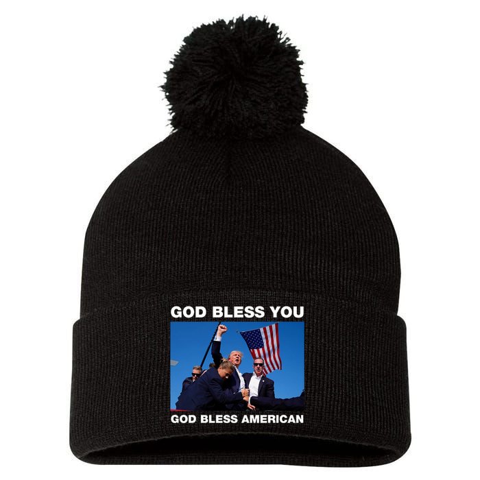 Donald Trump 2024 God Bless You God Bless America Pom Pom 12in Knit Beanie