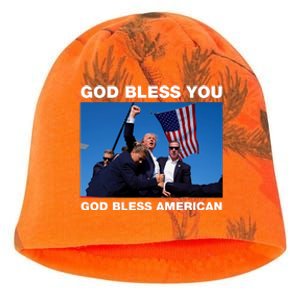 Donald Trump 2024 God Bless You God Bless America Kati - Camo Knit Beanie