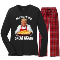 Donald Trump 2024 French Fry Make French Fries Great Again Women's Long Sleeve Flannel Pajama Set 