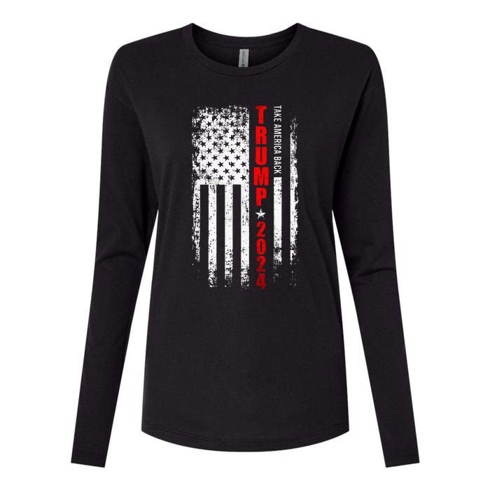 Donald Trump 2024 Take America Back American Flag Patriotic Womens Cotton Relaxed Long Sleeve T-Shirt