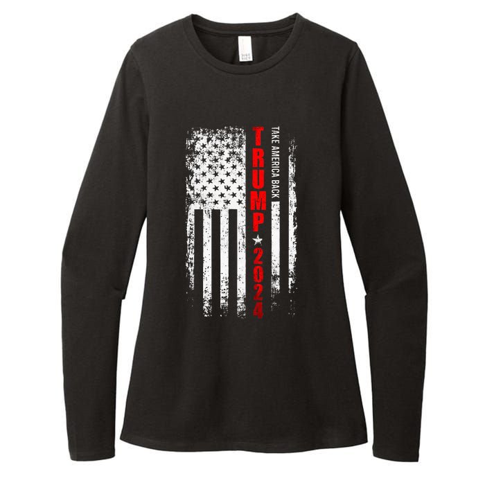 Donald Trump 2024 Take America Back American Flag Patriotic Womens CVC Long Sleeve Shirt