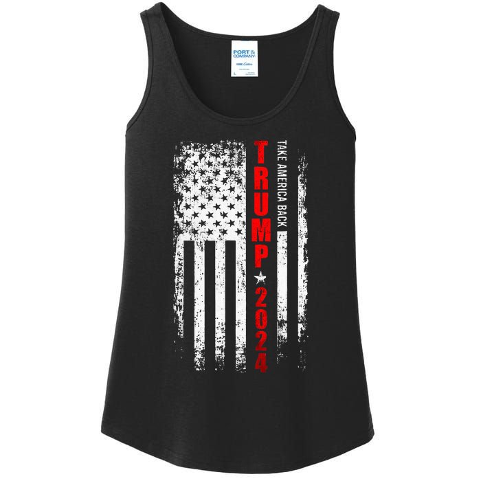 Donald Trump 2024 Take America Back American Flag Patriotic Ladies Essential Tank